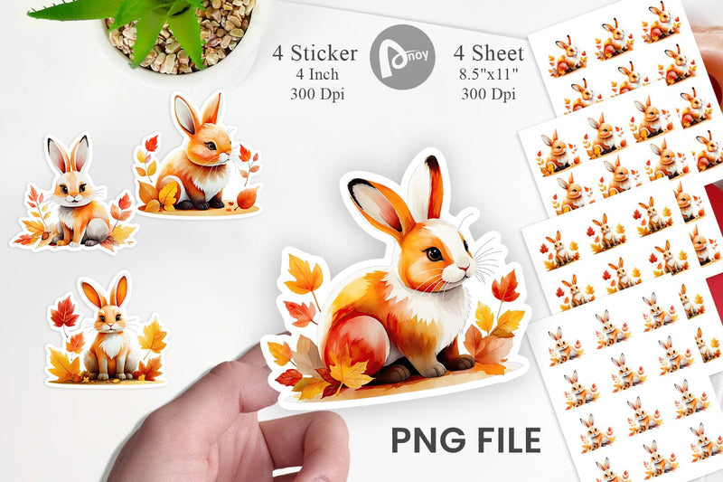Autumn Rabbit Watercolor Sticker Sublimation artnoy 