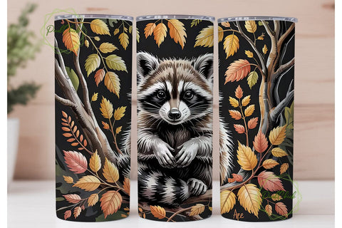 Autumn Raccoon 20oz Tumbler Wrap Sublimation PixelChick 