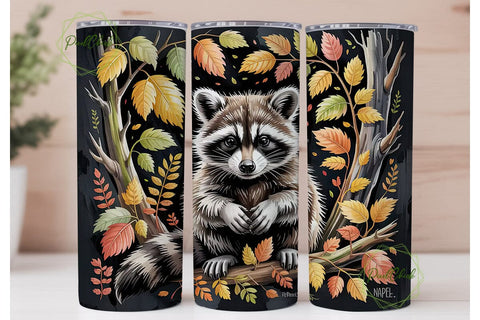 Autumn Raccoon 20oz Tumbler Wrap Sublimation PixelChick 