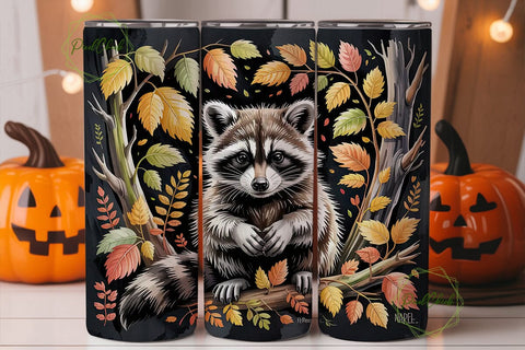 Autumn Raccoon 20oz Tumbler Wrap Sublimation PixelChick 
