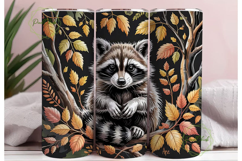 Autumn Raccoon 20oz Tumbler Wrap Sublimation PixelChick 