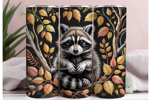 Autumn Raccoon 20oz Tumbler Wrap Sublimation PixelChick 