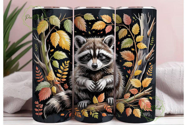 Autumn Raccoon 20oz Tumbler Wrap Sublimation PixelChick 