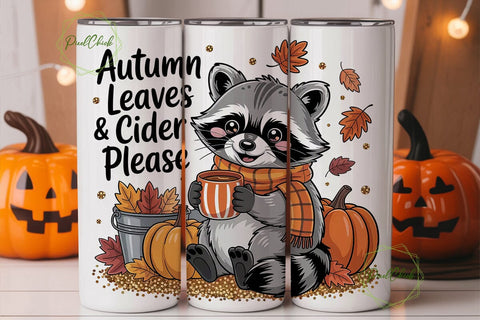 Autumn Raccoon & Cider 20oz Tumbler Sublimation PixelChick 