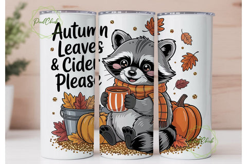 Autumn Raccoon & Cider 20oz Tumbler Sublimation PixelChick 