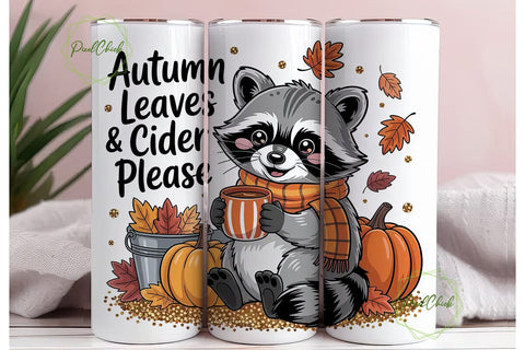 Autumn Raccoon & Cider 20oz Tumbler Sublimation PixelChick 