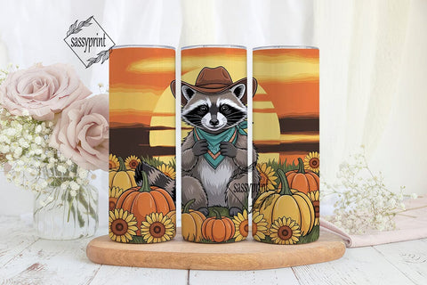 Autumn Raccoon Cowboy 20oz Tumbler Sublimation sassyprint 
