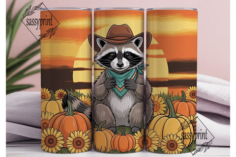 Autumn Raccoon Cowboy 20oz Tumbler Sublimation sassyprint 