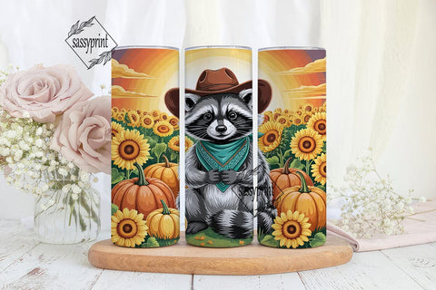 Autumn Raccoon Cowboy 20oz Tumbler Sublimation sassyprint 