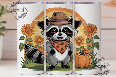 Autumn Raccoon Cowboy 20oz Tumbler Wrap Sublimation sassyprint 