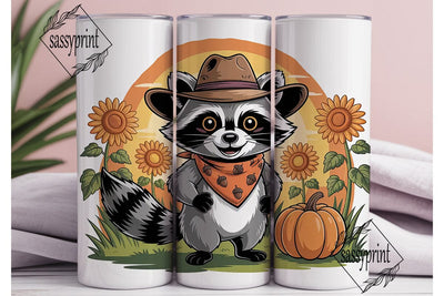 Autumn Raccoon Cowboy 20oz Tumbler Wrap Sublimation sassyprint 