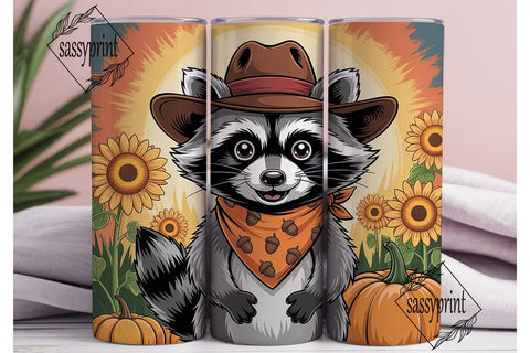 Autumn Raccoon Cowboy 20oz Tumbler Wrap Sublimation sassyprint 
