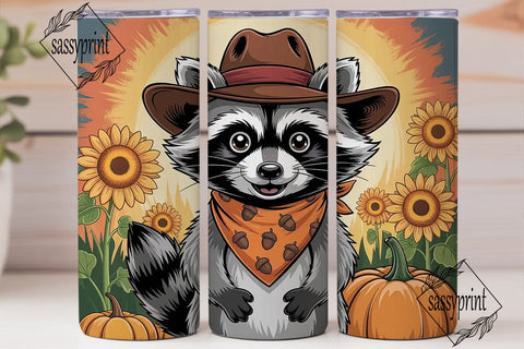 Autumn Raccoon Cowboy 20oz Tumbler Wrap Sublimation sassyprint 