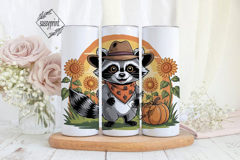 Autumn Raccoon Cowboy 20oz Tumbler Wrap Sublimation sassyprint 