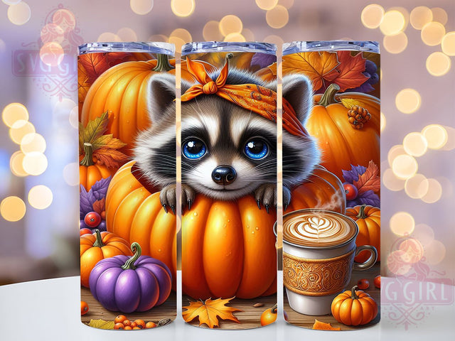 Autumn Raccoon Pumpkin Spice Wrap, Pumpkin Spice Sublimation, Fall Animal Drinkware, 20oz Skinny Tumbler Wrap, Autumn Vibes Tumbler Design, Woodland Creature Sublimation, Cozy Season Tumbler Wrap Sublimation SvggirlplusArt 