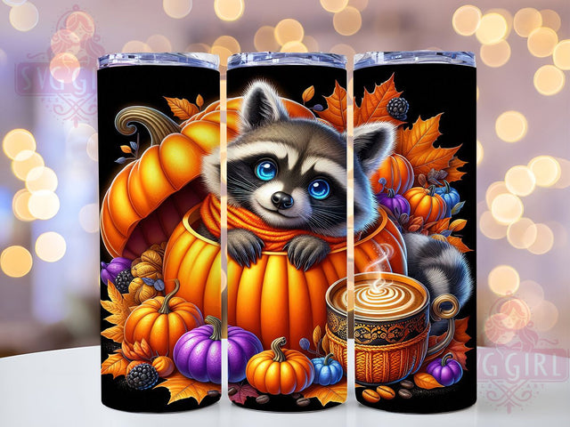 Autumn Raccoon Pumpkin Spice Wrap, Pumpkin Spice Sublimation, Fall Animal Drinkware, 20oz Skinny Tumbler Wrap, Autumn Vibes Tumbler Design, Woodland Creature Sublimation, Cozy Season Tumbler Wrap Sublimation SvggirlplusArt 
