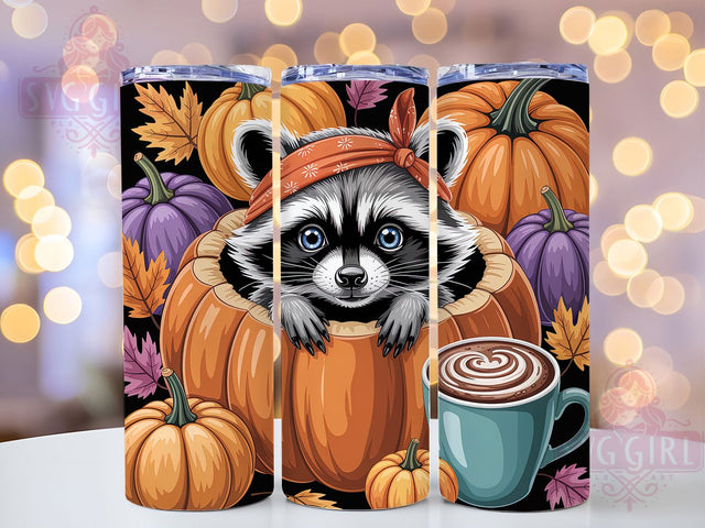 Autumn Raccoon Pumpkin Spice Wrap, Pumpkin Spice Sublimation, Fall Animal Drinkware, 20oz Skinny Tumbler Wrap, Autumn Vibes Tumbler Design, Woodland Creature Sublimation, Cozy Season Tumbler Wrap Sublimation SvggirlplusArt 