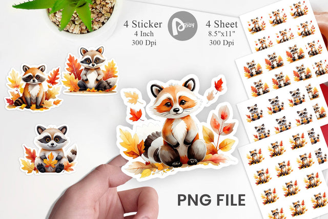 Autumn Raccoon Watercolor Sticker Sublimation artnoy 