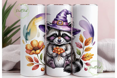 Autumn Raccoon Witch 20oz Tumbler Wrap Sublimation PixelChick 