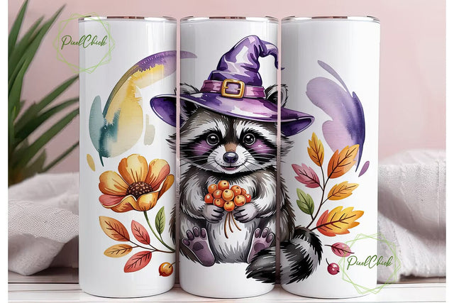 Autumn Raccoon Witch 20oz Tumbler Wrap Sublimation PixelChick 
