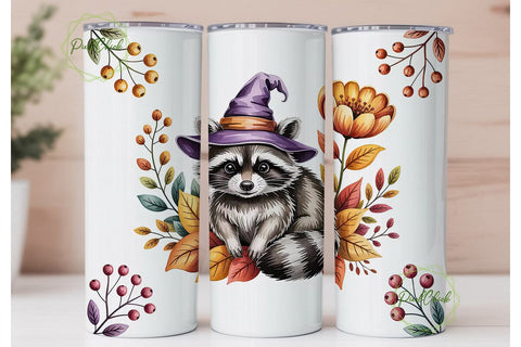 Autumn Raccoon Witch 20oz Tumbler Wrap Sublimation PixelChick 