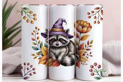 Autumn Raccoon Witch 20oz Tumbler Wrap Sublimation PixelChick 