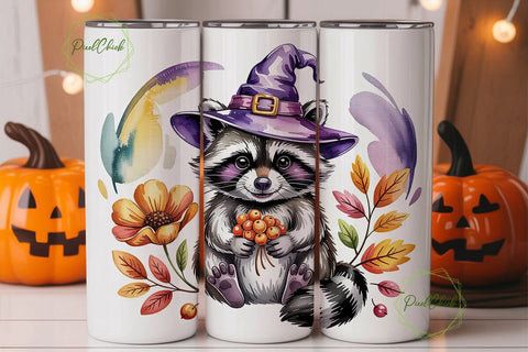 Autumn Raccoon Witch 20oz Tumbler Wrap Sublimation PixelChick 