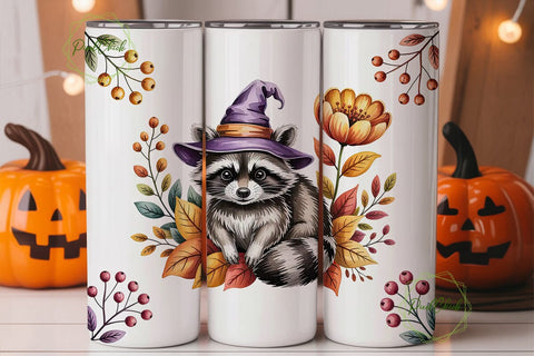 Autumn Raccoon Witch 20oz Tumbler Wrap Sublimation PixelChick 