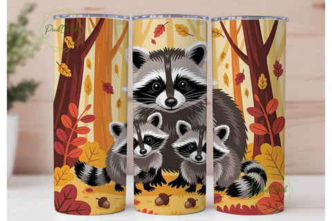Autumn Raccoons 20oz Tumbler Wrap Sublimation PixelChick 
