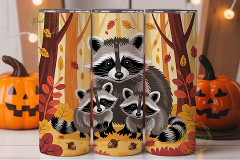 Autumn Raccoons 20oz Tumbler Wrap Sublimation PixelChick 