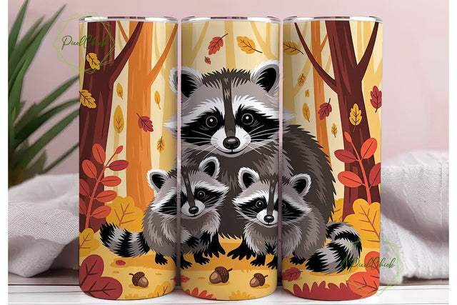 Autumn Raccoons 20oz Tumbler Wrap Sublimation PixelChick 