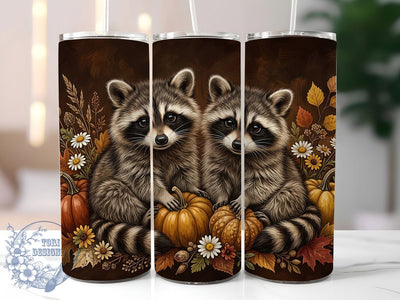 Autumn Raccoons Floral 20oz Tumbler, Autumn Raccoon, Raccoon Tumbler, Floral Tumbler, 20oz Tumbler, Fall Tumbler, Cute Raccoon, Tumbler Wrap Sublimation ToriDesigns 