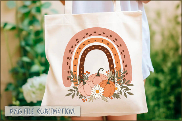 Autumn Rainbow Pumpkins Tote Bag Sublimation Shetara Begum 