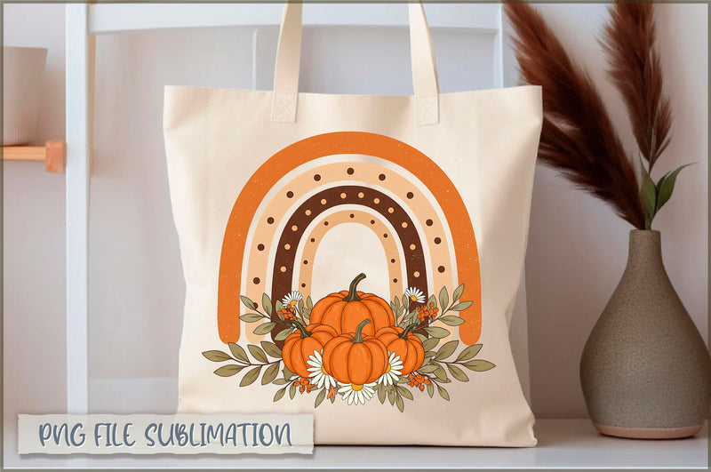 Autumn Rainbow Pumpkins Tote Bag Sublimation Shetara Begum 