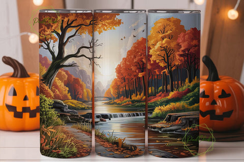 Autumn River Forest 20oz Tumbler Wrap Sublimation PixelChick 