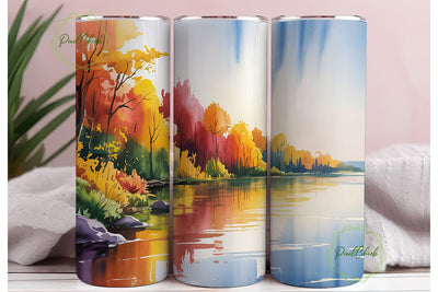 Autumn River Forest 20oz Tumbler Wrap Sublimation PixelChick 
