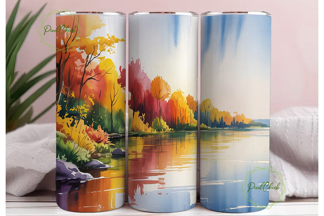 Autumn River Forest 20oz Tumbler Wrap Sublimation PixelChick 