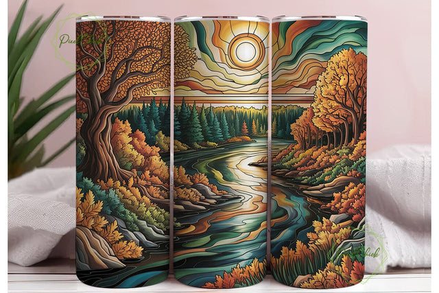 Autumn River Forest 20oz Tumbler Wrap Sublimation PixelChick 