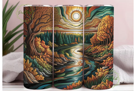 Autumn River Forest 20oz Tumbler Wrap Sublimation PixelChick 