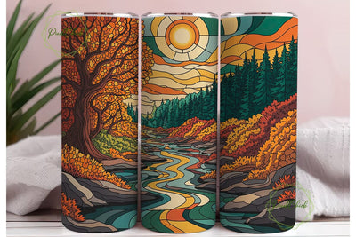 Autumn River Forest 20oz Tumbler Wrap Sublimation PixelChick 