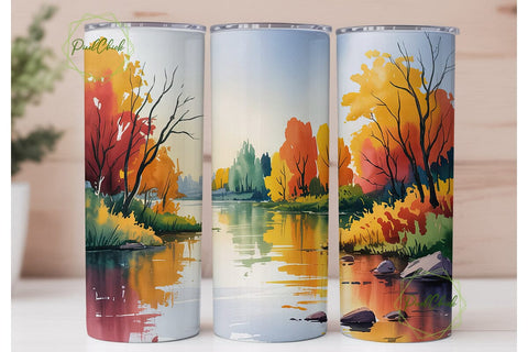 Autumn River Forest 20oz Tumbler Wrap Sublimation PixelChick 
