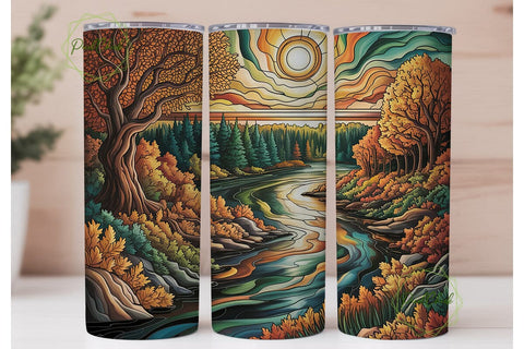 Autumn River Forest 20oz Tumbler Wrap Sublimation PixelChick 