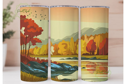 Autumn River Forest 20oz Tumbler Wrap Sublimation PixelChick 