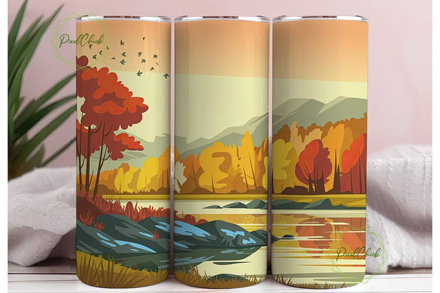 Autumn River Forest 20oz Tumbler Wrap Sublimation PixelChick 