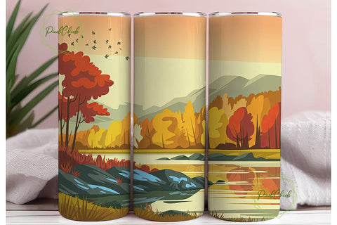 Autumn River Forest 20oz Tumbler Wrap Sublimation PixelChick 