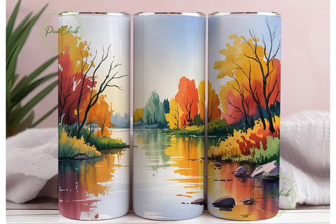 Autumn River Forest 20oz Tumbler Wrap Sublimation PixelChick 