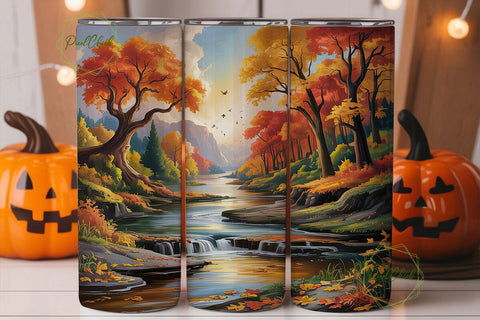 Autumn River Forest 20oz Tumbler Wrap Sublimation PixelChick 
