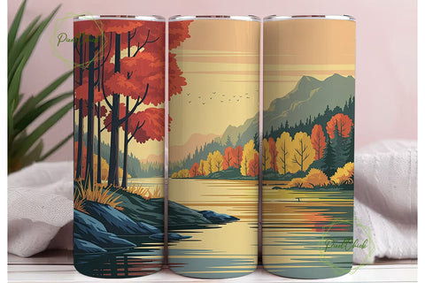 Autumn River Forest 20oz Tumbler Wrap Sublimation PixelChick 