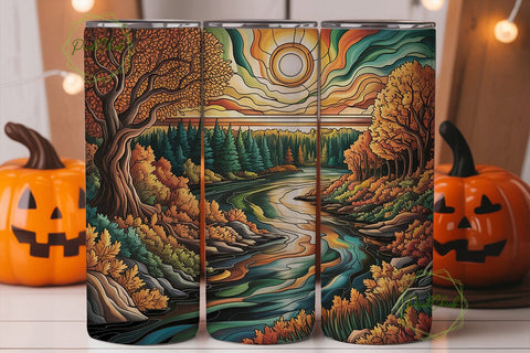 Autumn River Forest 20oz Tumbler Wrap Sublimation PixelChick 