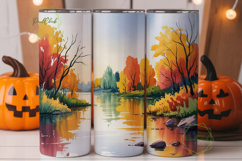 Autumn River Forest 20oz Tumbler Wrap Sublimation PixelChick 